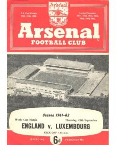 1961 England v Luxembourg Arsenal produced official programme 28/09/1961