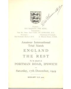 1949 England v The Rest official programme 17/12/1949, signed by Derek Saunders, Chelsea captain