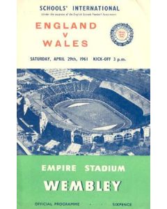 1961 England v Wales official programme 29/04/1961 Schools' International