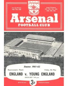 1962 England v Young England official programme 04/05/1962 at Arsenal