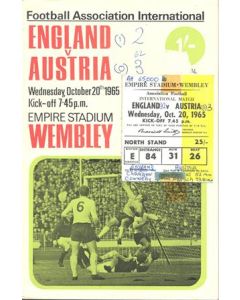 1965 England v Austria official programme 20/10/1965 with ticket