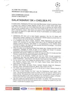 Galatasaray v Chelsea press pack without a folder 20/10/1999 Champions League, reduced price