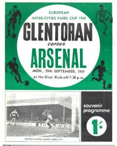 1969 Glentoran v Arsenal Inter-Cities Fairs Cup official programme 29/09/1969