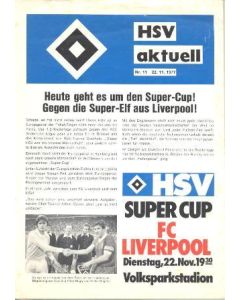 1977 Hamburg v Liverpool official programme 22/11/1977 Super Cup