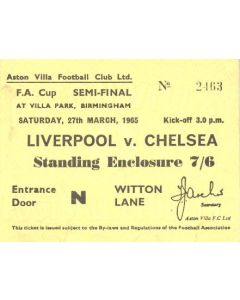 1965 FA Cup Semi-Final Liverpool v Chelsea ticket 27/03/1965