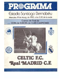 1980 Real madrid v Celtic football programme