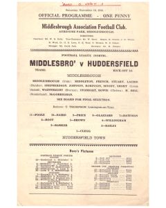 1944 Middlesbrough v Huddersfield football programme