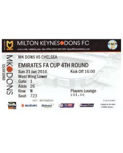 2016 MK Dons v Chelsea Football Ticket