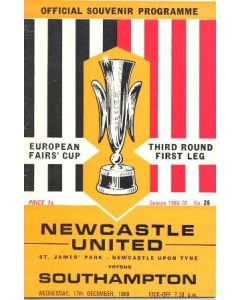 1969 Newcastle United v Southampton European Fairs Cup Third Round First Leg official programme 17/12/1969