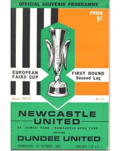 1969 Newcastle United v Dundee United European Fairs Cup official programme 01/10/1969