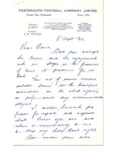 Portsmouth letter to Ernie Webster - a very famous coach at that time with newspaper cutting probably of 08/04/1961