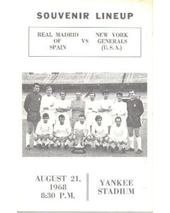 1968 New York Generals, USA v Real Madrid, Spain official programme 21/08/1968