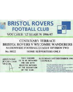 Bristol Rovers v Wycombe Wanderers Football Ticket