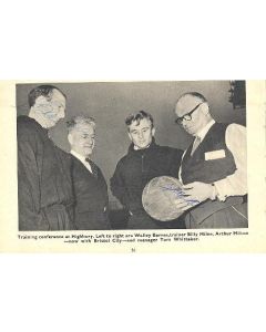 Signed Newspaper Cutting Photograph Walley Barnes, trainer Billy Milne, Arthur Milton of Bristol City and manager Tom Whittaker