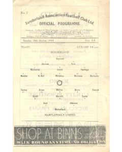 Sunderland v Hartlepools United official programme 28/10/1944
