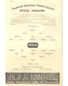 1946 Sunderland v Stoke Football programme