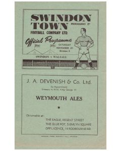 swindon v walsall football programme 1948