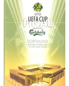 2001 Liverpool v Deportivo UEFA Cup Final in Dortmund, Germany on 16/05/2001 a set of a TV media pack, a teamsheet, half time and full time report set and a VIP Guide